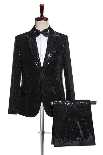 Black Sequins 2 Peça Pico Lapela Homens Prom Suits